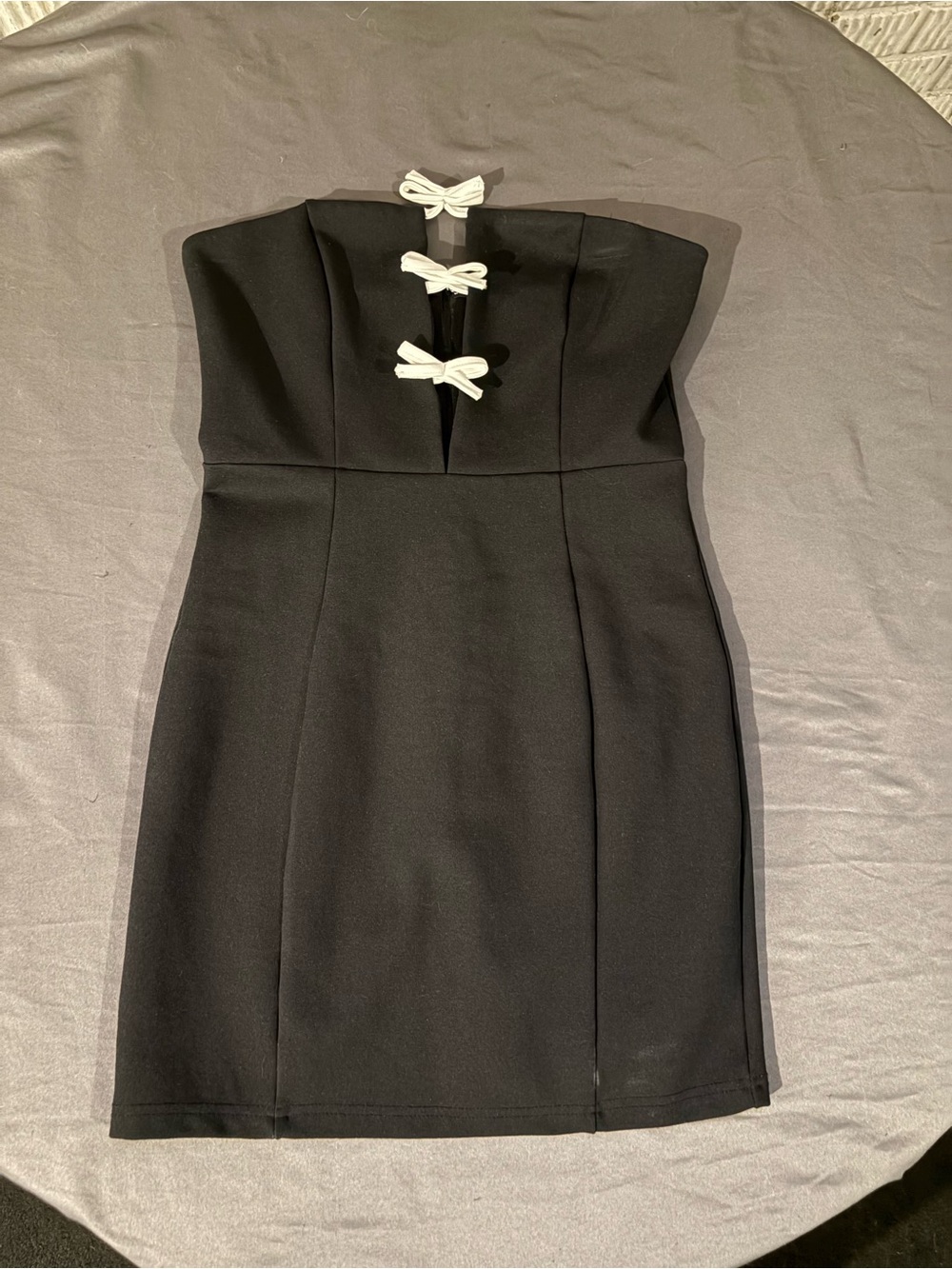 Windsor Black Strapless Mini Dress with White Bow Details